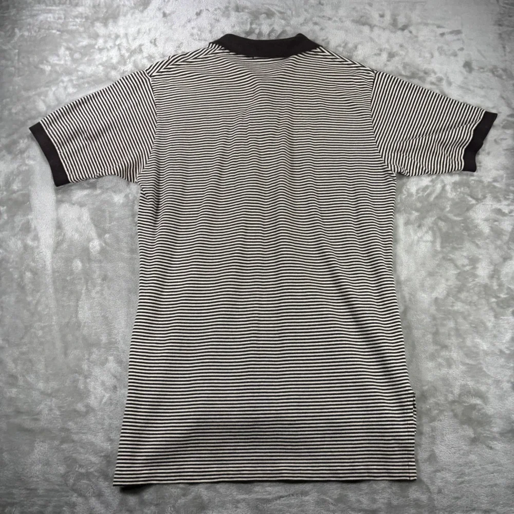 Polo Ralph Lauren Mens Medium Brown White Striped Short Sleeve Polo Shirt Cotton